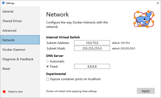 Docker Windows Network Settings