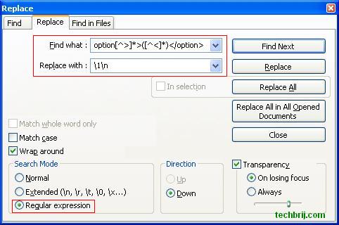 notepad++ find and replace
